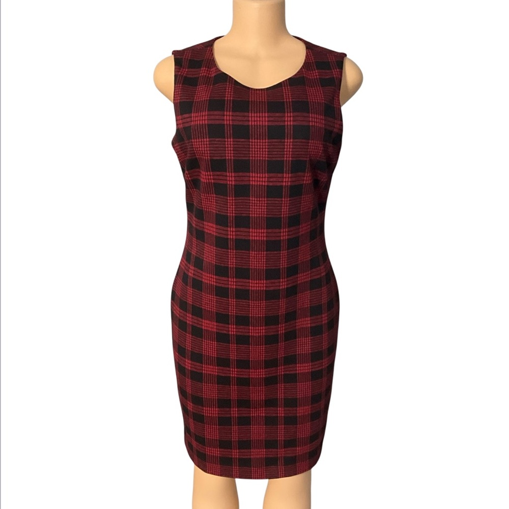 Tommy Hilfiger Red and Black Plaid Midi Dress womens size 8